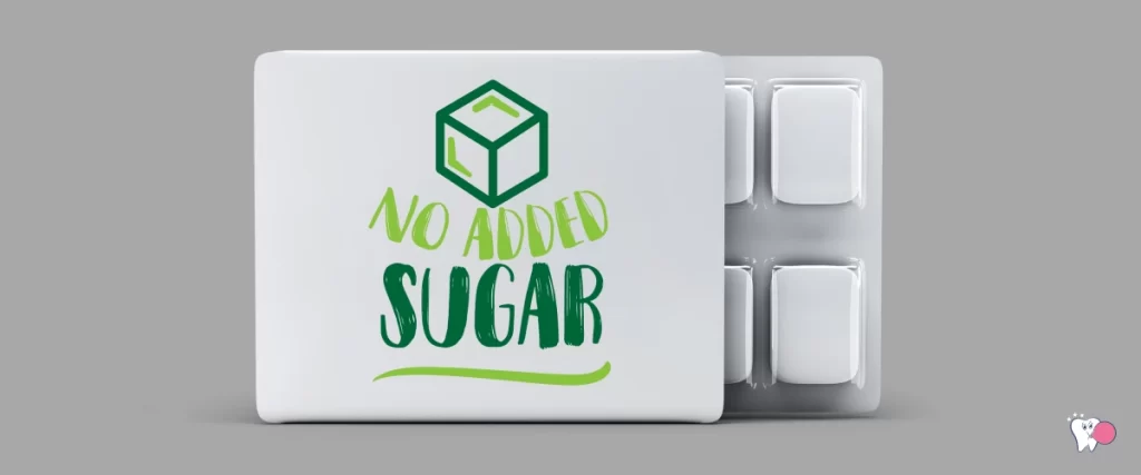 Photo of sugar free chewing gum - the package is described with label "no added sugar" on a gray background | Source: shutterstock.com | For Article: Sugar Free Chewing Bum | For website: healthchewinggum.com